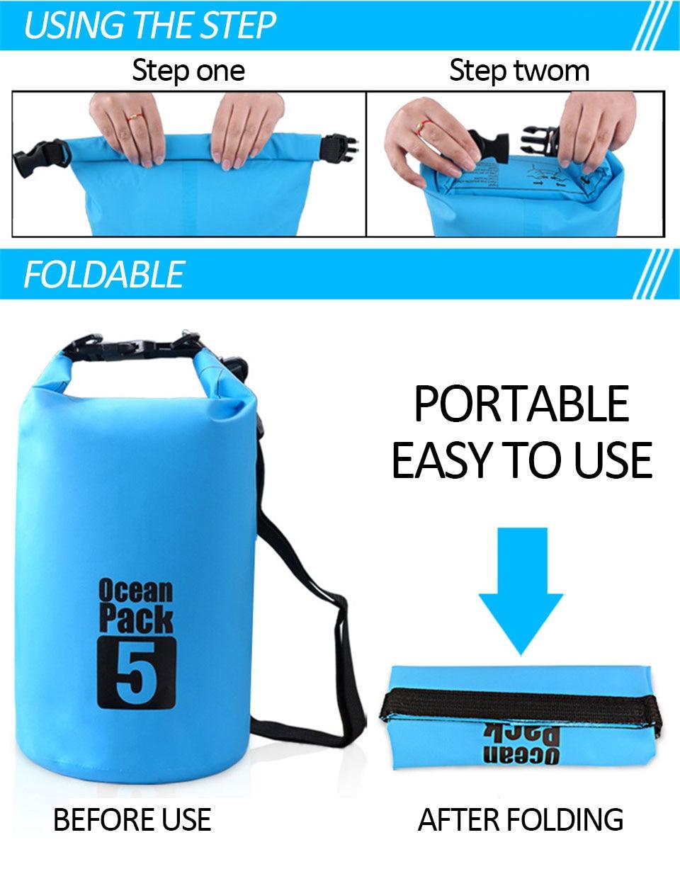 PVC Waterproof Bag 5L 10L 20L Outdoor Swimming Bag Diving Compression Storage Dry Bag For Man Women Kayaking Backpack - dealskart.com.au