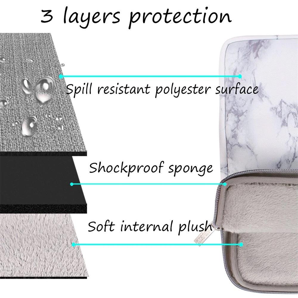 Laptop Sleeve Bag - Marble Pattern, Multiple Compartments - dealskart.com.au