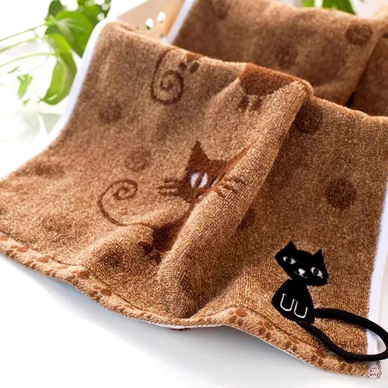 Cute Cat 100% Cotton Solid Face Towel Hand Towel For Adults Fast Drying Soft Thick Absorbent With Hanging Loop Travel Towels - dealskart.com.au