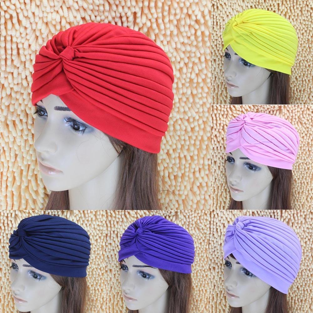 Women Swimming Cap Adjustable Long Hair Ears Turban Pleated Fabric Headwear Bathing Hat Yoga Caps - dealskart.com.au