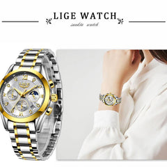 Lige Gold Creative Steel Wristwatch Bracelet for Women - dealskart.com.au