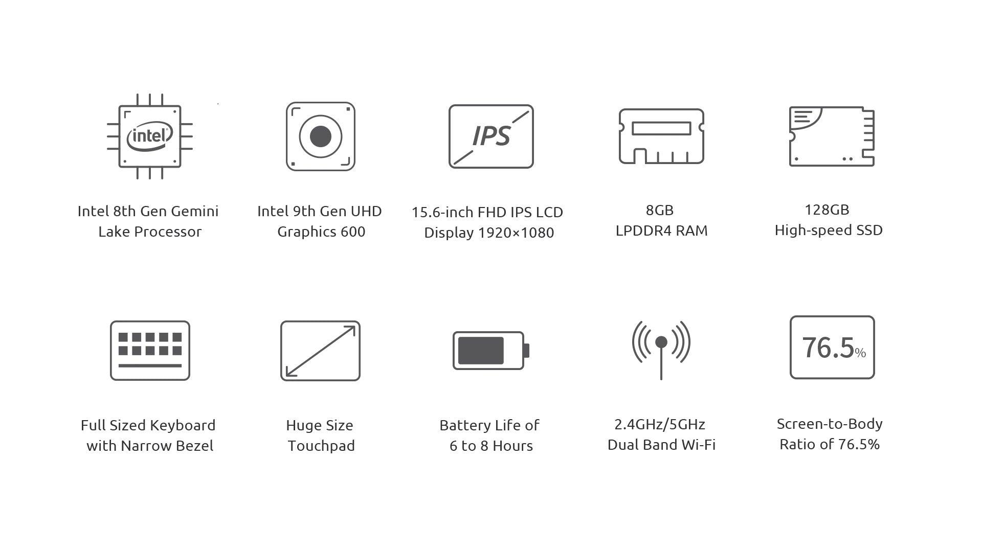 BMAX X15 Laptop - 15.6 Inch, Intel Gemini Lake N4100, 8GB RAM, 128GB SSD, Intel UHD Graphics 600 - dealskart.com.au