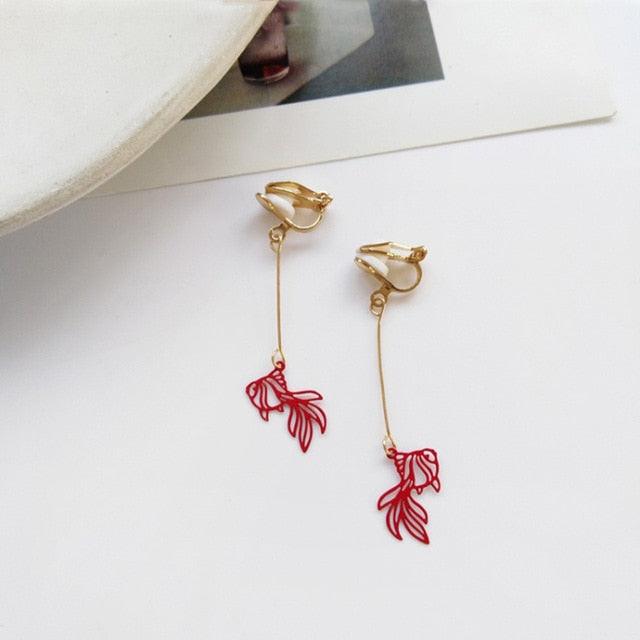 Chinese Style Personality Vintage Goldfish Metal Rhinestones Love Dangle Earrings Fashion Temperament Ladies Jewelry Accessorie - dealskart.com.au
