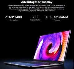 Chuwi GemiBook 13 inch Laptop - Intel Celeron Quad Core, 2K IPS Screen, LPDDR4X 12GB, 256GB SSD, Backlit Keyboard, Windows 10 - dealskart.com.au