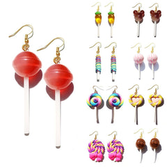 Earring For Women Resin Lollipop Drop Earrings Children Jewelry Custom Made Handmade Cute Girls Cotton Candy Gift - dealskart.com.au