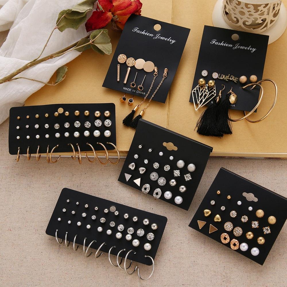 EN 12 Pairs Flower Women'S Earrings Set Pearl Crystal Stud Earrings Boho Geometric Tassel Earrings For Women 2020 Jewelry Gift - dealskart.com.au