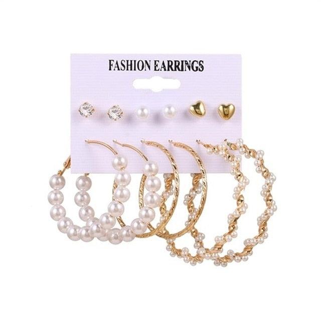 EN 12 Pairs Flower Women'S Earrings Set Pearl Crystal Stud Earrings Boho Geometric Tassel Earrings For Women 2020 Jewelry Gift - dealskart.com.au