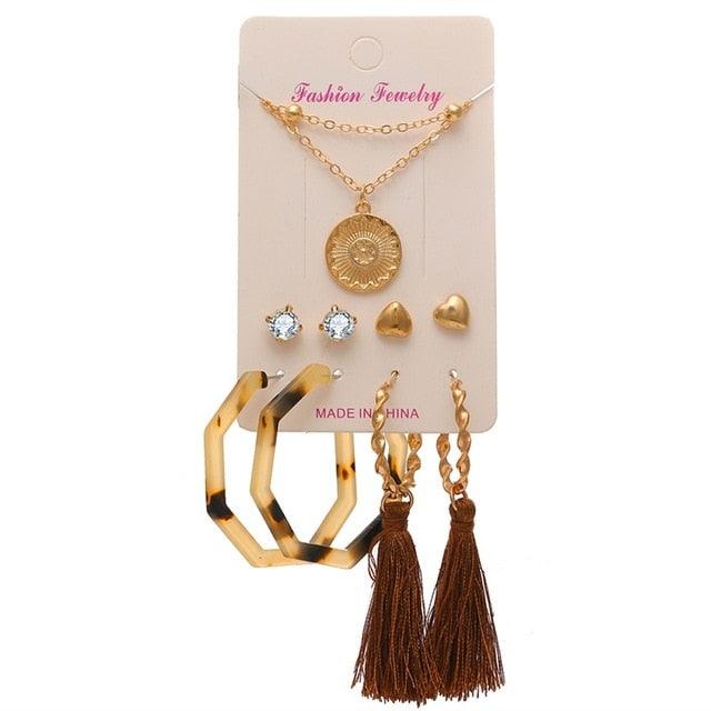 EN 12 Pairs Flower Women'S Earrings Set Pearl Crystal Stud Earrings Boho Geometric Tassel Earrings For Women 2020 Jewelry Gift - dealskart.com.au