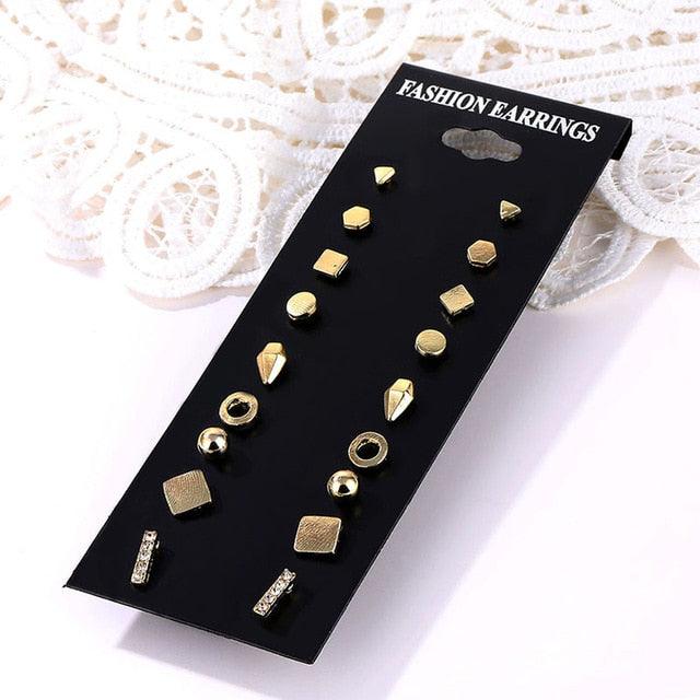 EN 12 Pairs Flower Women'S Earrings Set Pearl Crystal Stud Earrings Boho Geometric Tassel Earrings For Women 2020 Jewelry Gift - dealskart.com.au