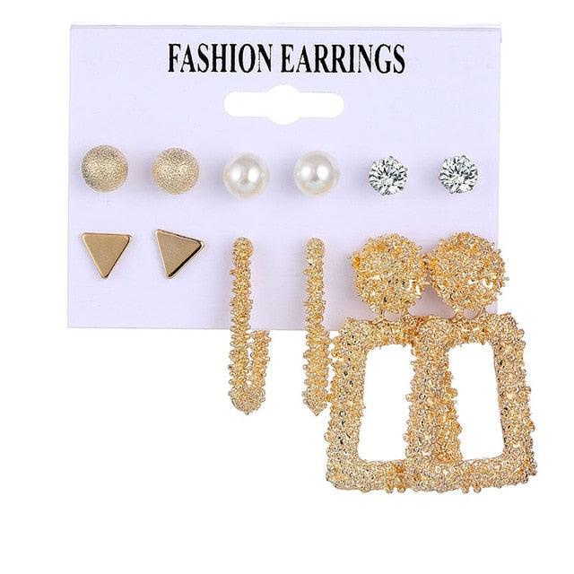 EN 12 Pairs Flower Women'S Earrings Set Pearl Crystal Stud Earrings Boho Geometric Tassel Earrings For Women 2020 Jewelry Gift - dealskart.com.au