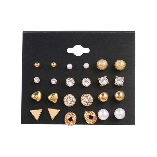 EN 12 Pairs Flower Women'S Earrings Set Pearl Crystal Stud Earrings Boho Geometric Tassel Earrings For Women 2020 Jewelry Gift - dealskart.com.au