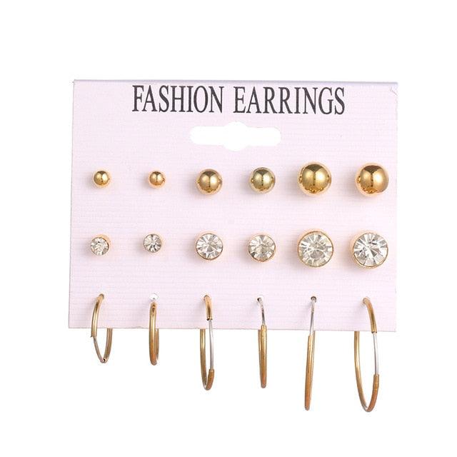 EN 12 Pairs Flower Women'S Earrings Set Pearl Crystal Stud Earrings Boho Geometric Tassel Earrings For Women 2020 Jewelry Gift - dealskart.com.au