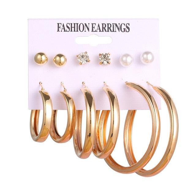 EN 12 Pairs Flower Women'S Earrings Set Pearl Crystal Stud Earrings Boho Geometric Tassel Earrings For Women 2020 Jewelry Gift - dealskart.com.au