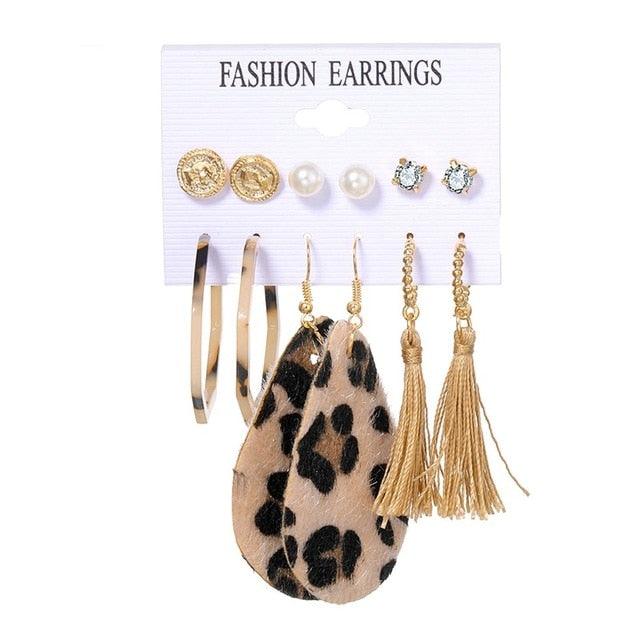 EN 12 Pairs Flower Women'S Earrings Set Pearl Crystal Stud Earrings Boho Geometric Tassel Earrings For Women 2020 Jewelry Gift - dealskart.com.au