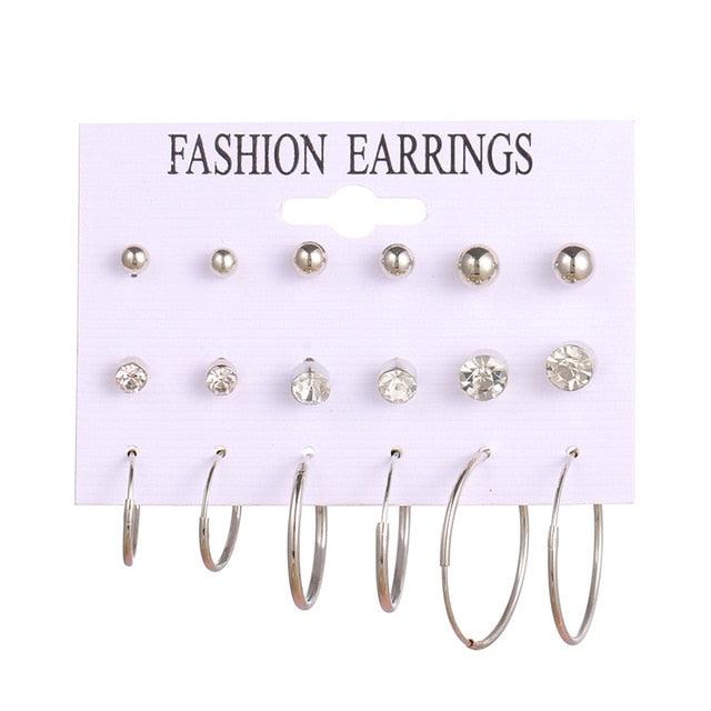 EN 12 Pairs Flower Women'S Earrings Set Pearl Crystal Stud Earrings Boho Geometric Tassel Earrings For Women 2020 Jewelry Gift - dealskart.com.au