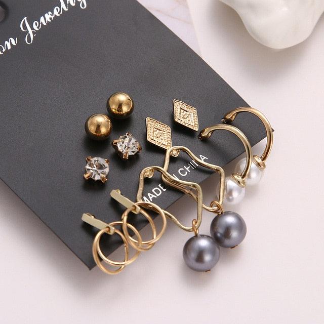 EN 12 Pairs Flower Women'S Earrings Set Pearl Crystal Stud Earrings Boho Geometric Tassel Earrings For Women 2020 Jewelry Gift - dealskart.com.au