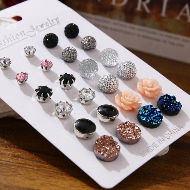 EN 12 Pairs Flower Women'S Earrings Set Pearl Crystal Stud Earrings Boho Geometric Tassel Earrings For Women 2020 Jewelry Gift - dealskart.com.au