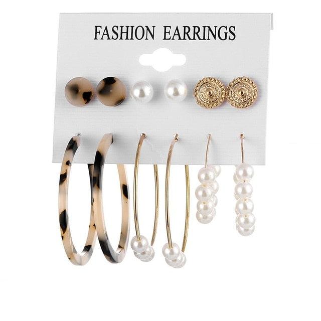 EN 12 Pairs Flower Women'S Earrings Set Pearl Crystal Stud Earrings Boho Geometric Tassel Earrings For Women 2020 Jewelry Gift - dealskart.com.au