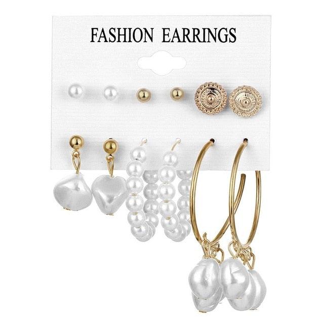 EN 12 Pairs Flower Women'S Earrings Set Pearl Crystal Stud Earrings Boho Geometric Tassel Earrings For Women 2020 Jewelry Gift - dealskart.com.au