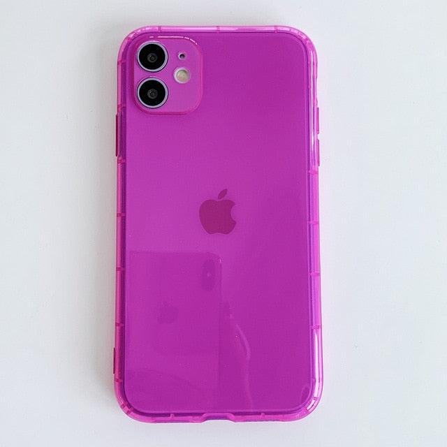 Fluorescent Color Clear Shockproof Phone Case For iPhone 12 Mini 11 Pro Max XR X XS Max 7 8 Plus Soft TPU Phone Cover - dealskart.com.au