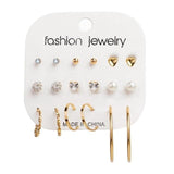 FNIO Women's Earrings Set Pearl Earrings For Women Bohemian Fashion Jewelry 2020 Geometric Crystal Heart Stud Earrings - dealskart.com.au
