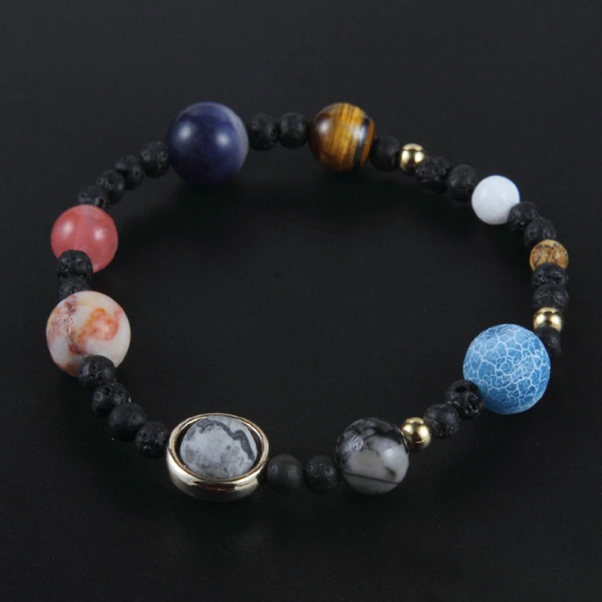 Galaxy Solar System Bracelet Universe Nine Planets Natural Stone Stars Earth Moon Bracelet For Women Man Fashion Jewelry - dealskart.com.au