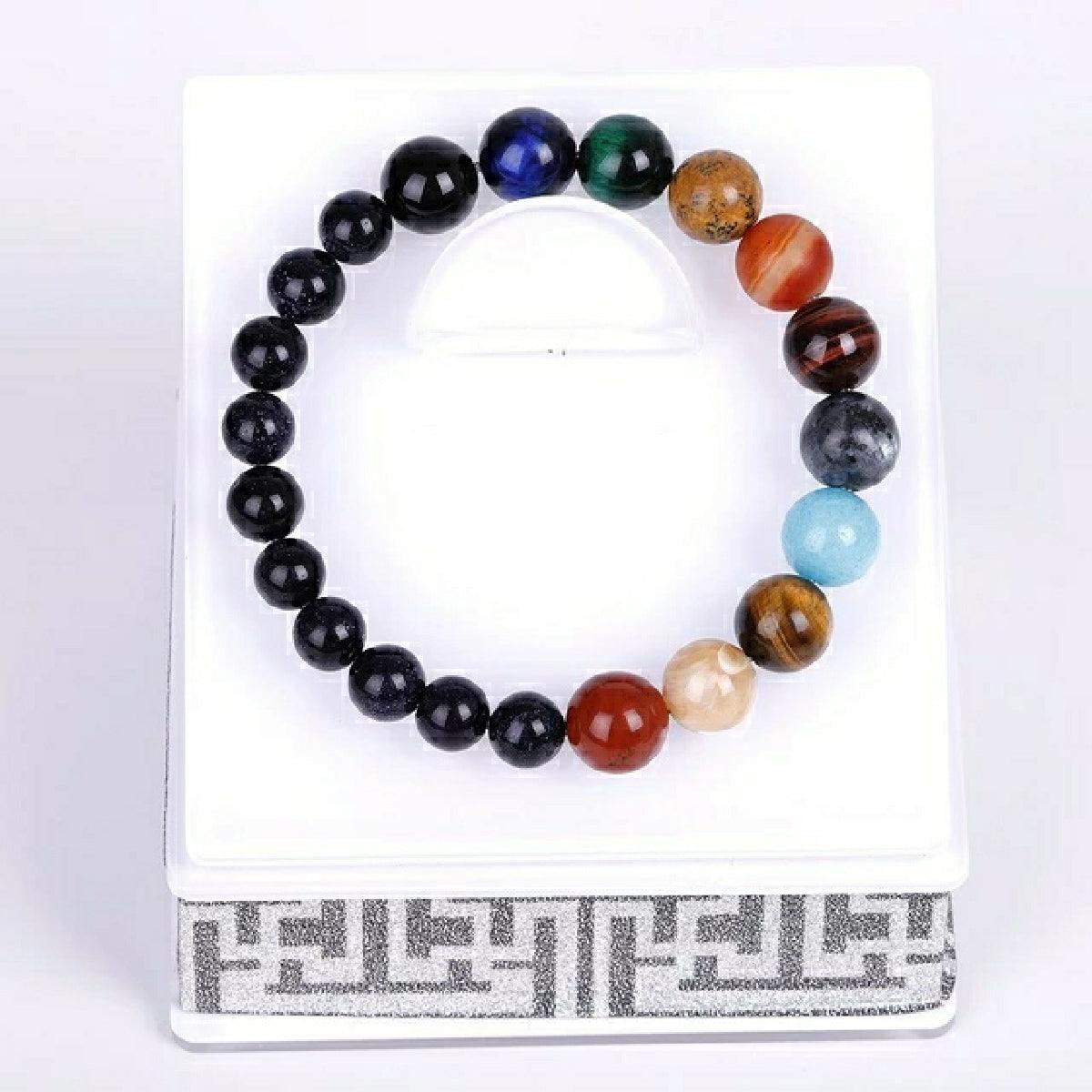 Galaxy Solar System Bracelet Universe Nine Planets Natural Stone Stars Earth Moon Bracelet For Women Man Fashion Jewelry - dealskart.com.au