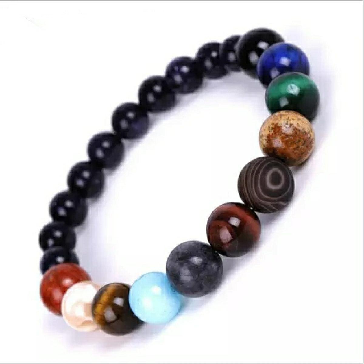 Galaxy Solar System Bracelet Universe Nine Planets Natural Stone Stars Earth Moon Bracelet For Women Man Fashion Jewelry - dealskart.com.au