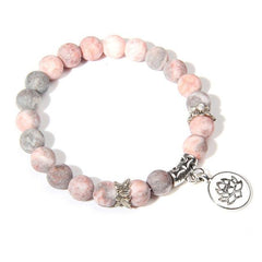 Handmade Natural Stone Lotus Ohm Buddha Beads Bracelet Pink Zebra Stone Lotus Charm Bracelet for Women Men Yoga Jewelry Gifts - dealskart.com.au