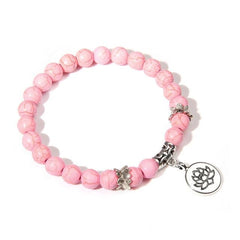 Handmade Natural Stone Lotus Ohm Buddha Beads Bracelet Pink Zebra Stone Lotus Charm Bracelet for Women Men Yoga Jewelry Gifts - dealskart.com.au