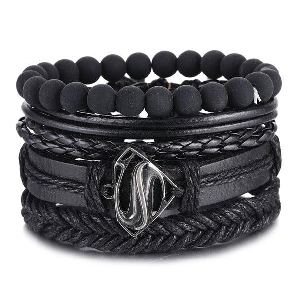IFMIA Vintage Black Bead Bracelets For Men Fashion Hollow Triangle Leather Bracelet & Bangles Multilayer Wide Wrap Jewelry 2020 - dealskart.com.au