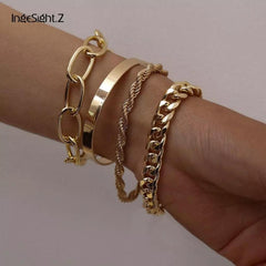 IngeSight.Z 4Pcs/Set Hip Hop Chunky Thick Miami Curb Cuban Bracelets Bangles Punk Metal Twisted Rope Chain Bracelet Jewelry Gift - dealskart.com.au