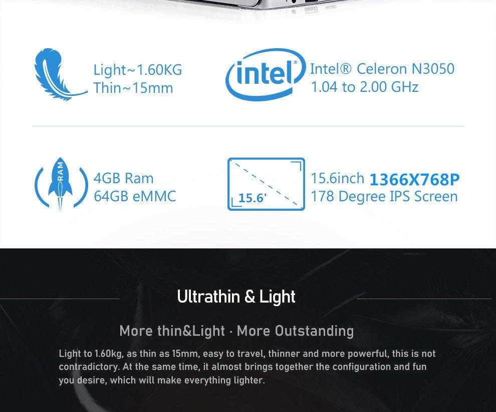 Laptop Ultrabook - Intel Celeron N3050 E800 Quad Core, 15.6-inch, 4GB RAM, 64GB - dealskart.com.au