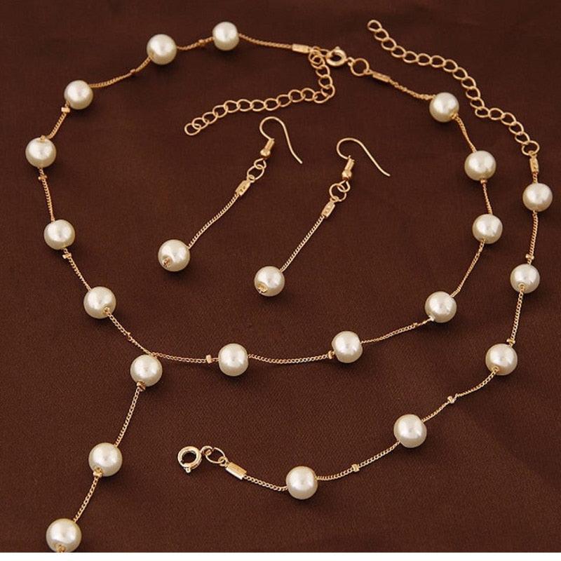 Women's Elegant Pearl Beaded Necklace Set - Chain Linked - dealskart.com.au