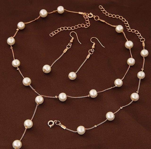 Women's Elegant Pearl Beaded Necklace Set - Chain Linked - dealskart.com.au