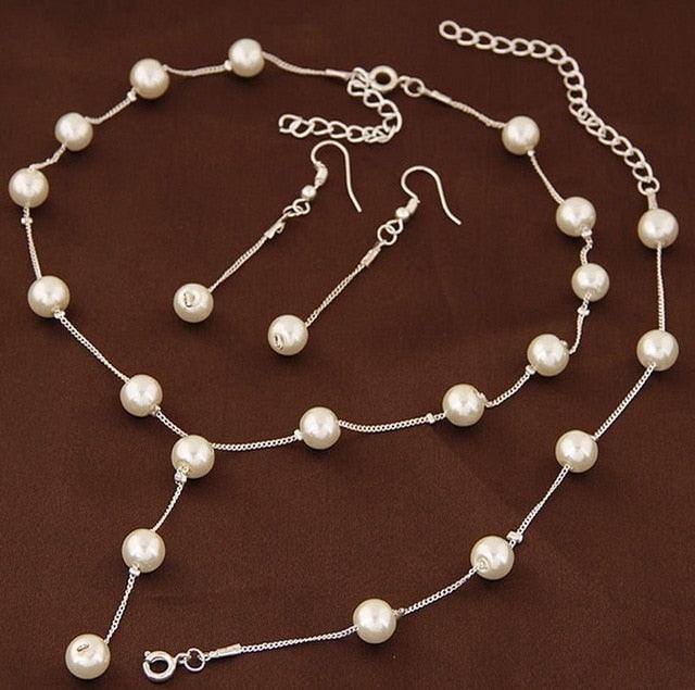 Women's Elegant Pearl Beaded Necklace Set - Chain Linked - dealskart.com.au