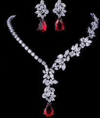 Women's Lightweight Silver Plated Necklace Set - Crystal Studded - dealskart.com.au
