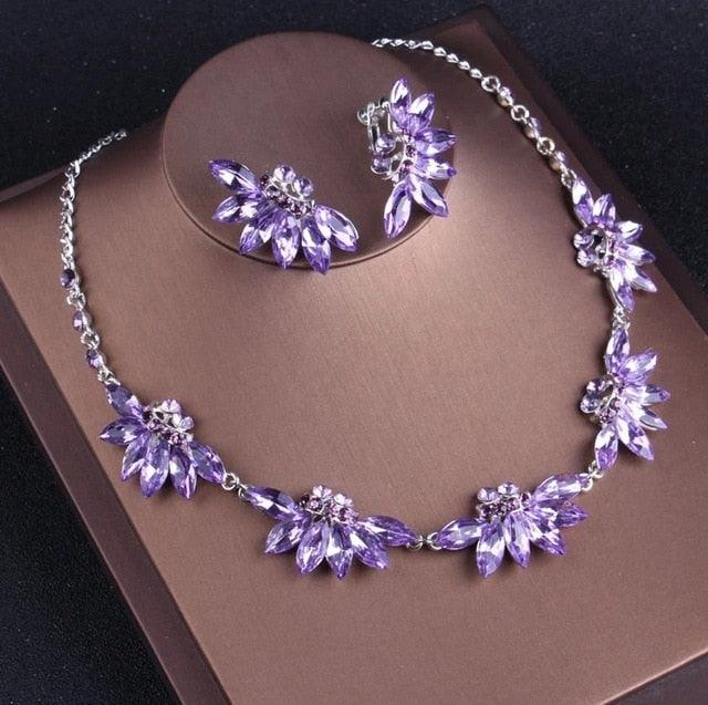 Exquisite Women's Crystal Studded Necklace Set - With Tiara - dealskart.com.au