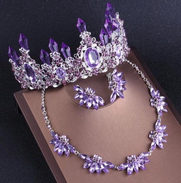 Exquisite Women's Crystal Studded Necklace Set - With Tiara - dealskart.com.au