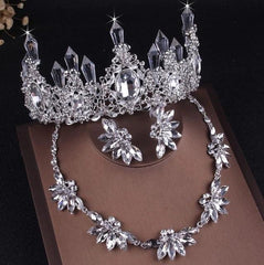 Exquisite Women's Crystal Studded Necklace Set - With Tiara - dealskart.com.au