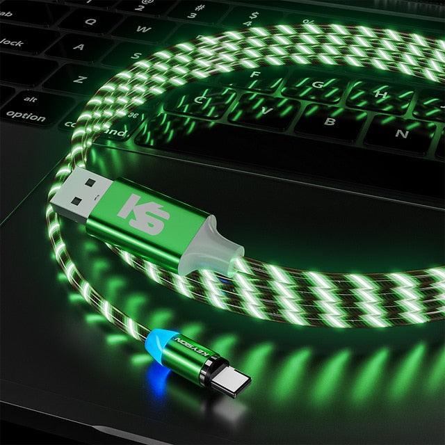 KEYSION Magnetic Cable Flowing Light LED Micro USB Cable for Samsung Type C Charging for Xiaomi for iPhone Magnet Charger Cord - dealskart.com.au