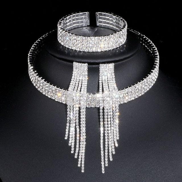 Zhuwei Women's Rhinestone Studded Necklace Set - Silver Finished - dealskart.com.au