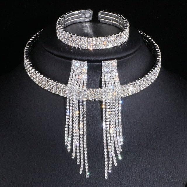 Zhuwei Women's Rhinestone Studded Necklace Set - Silver Finished - dealskart.com.au