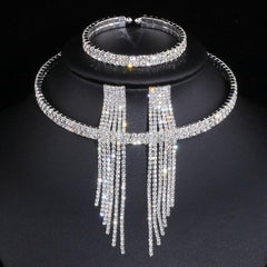 Zhuwei Women's Rhinestone Studded Necklace Set - Silver Finished - dealskart.com.au