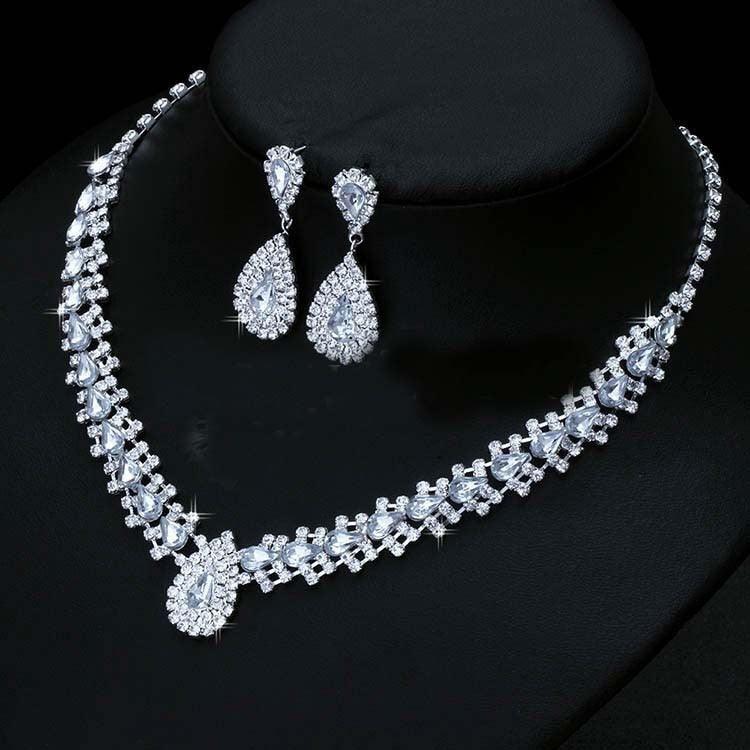 Women's Elelgant Crystal Studded Necklace Set - Silver Finished - dealskart.com.au