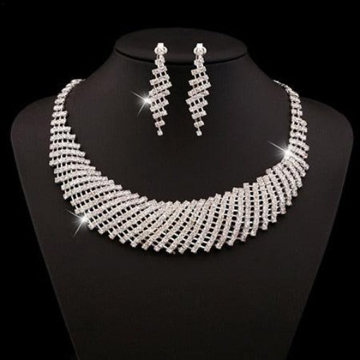 Women's Elelgant Crystal Studded Necklace Set - Silver Finished - dealskart.com.au