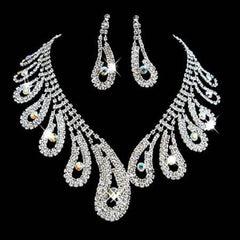 Women's Elelgant Crystal Studded Necklace Set - Silver Finished - dealskart.com.au