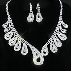 Women's Elelgant Crystal Studded Necklace Set - Silver Finished - dealskart.com.au