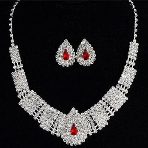 Women's Elelgant Crystal Studded Necklace Set - Silver Finished - dealskart.com.au