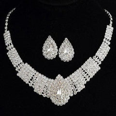 Women's Elelgant Crystal Studded Necklace Set - Silver Finished - dealskart.com.au